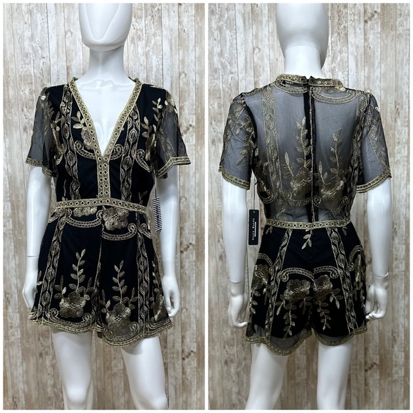 Haute Monde Black & Gold Embroidered Romper NWT [CL2] - Picture 2 of 12